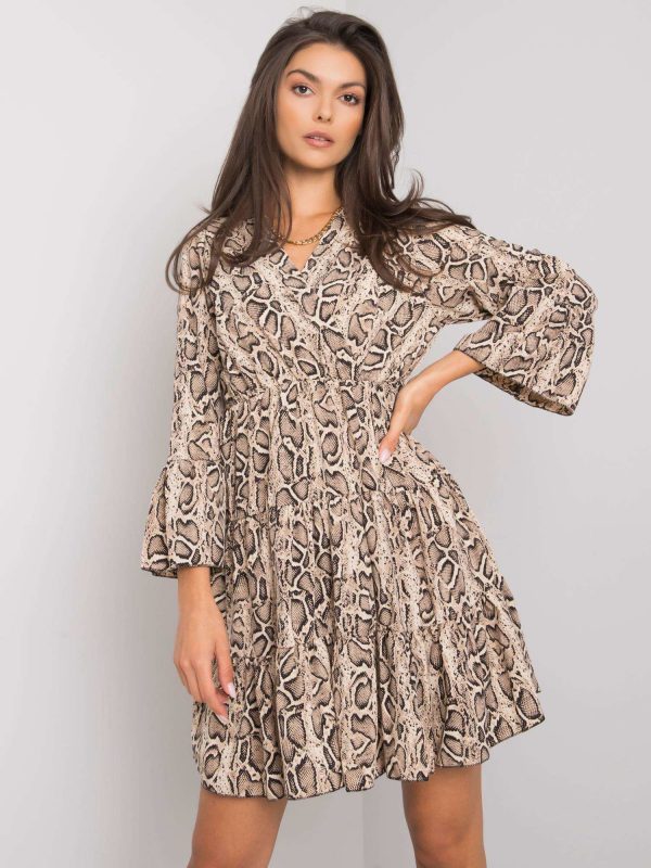 Beige and black dress with animal patterns Maren