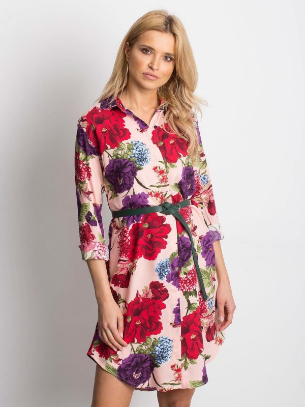 Pink shirt dress with large flowers