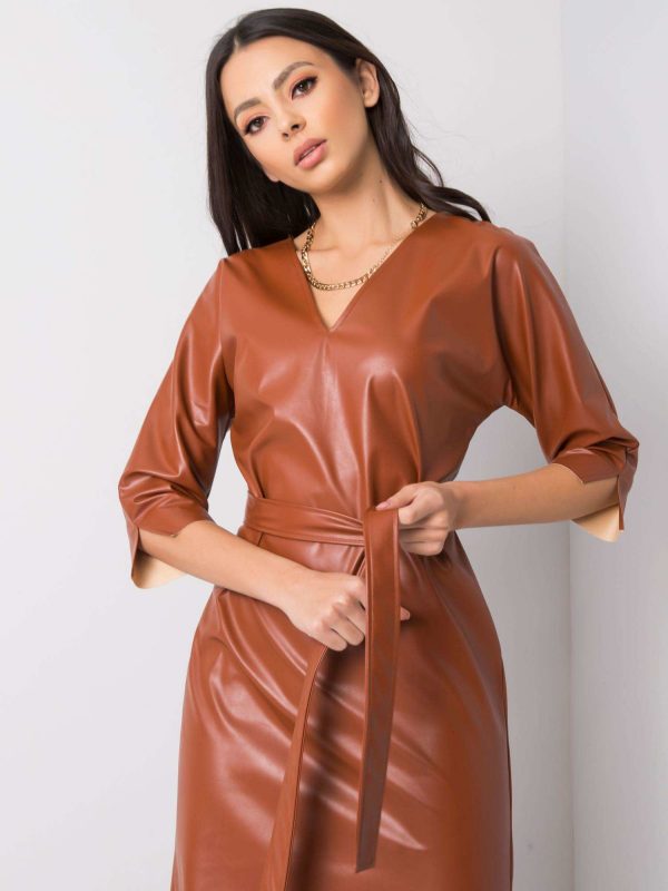 Brown Eco Leather Dress Enrica