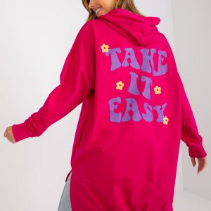 Fuchsia-purple long sweatshirt with pockets