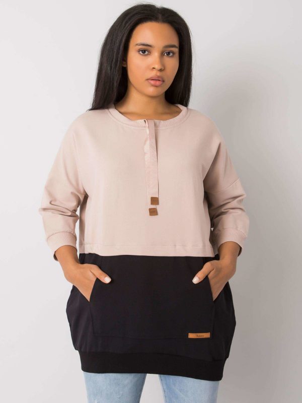 Beige and black plus size sweatshirt without hood Sira