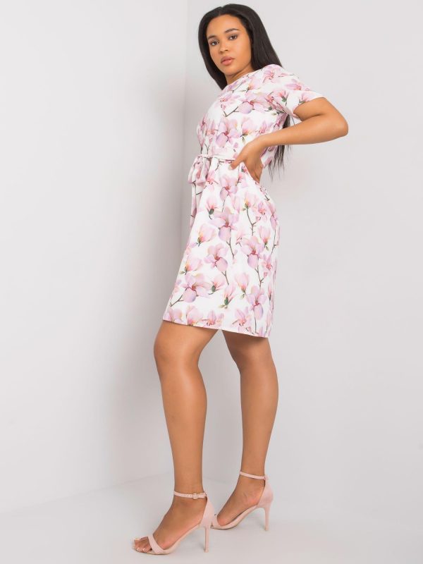 White and Pink Patterned Plus Size Dress Celene