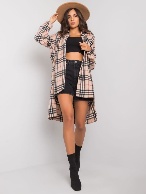 Bonnie's beige and black asymmetrical checked shirt