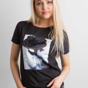 Women's T-shirt with 3D applique black