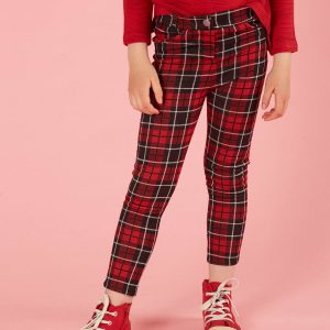 Red and black plaid girls pants
