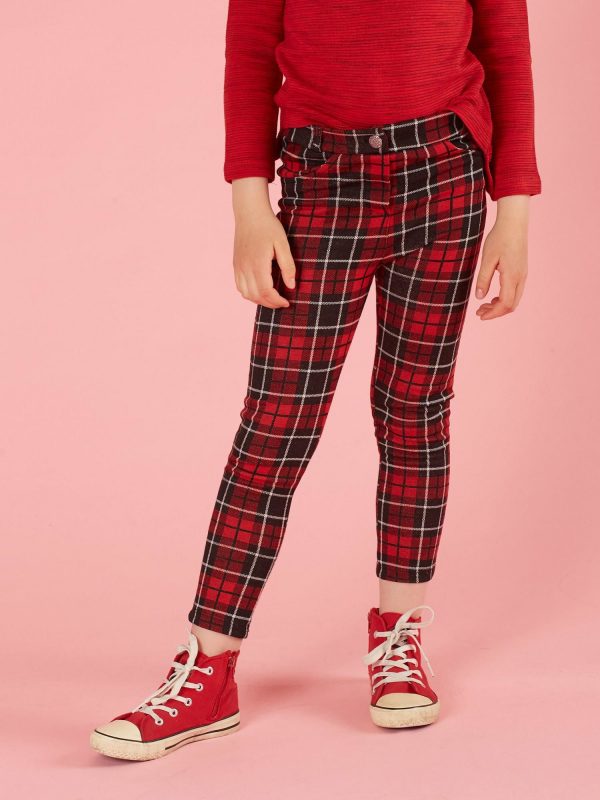 Red and black plaid girls pants