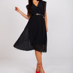 Black Midi Dress with Marine Belt