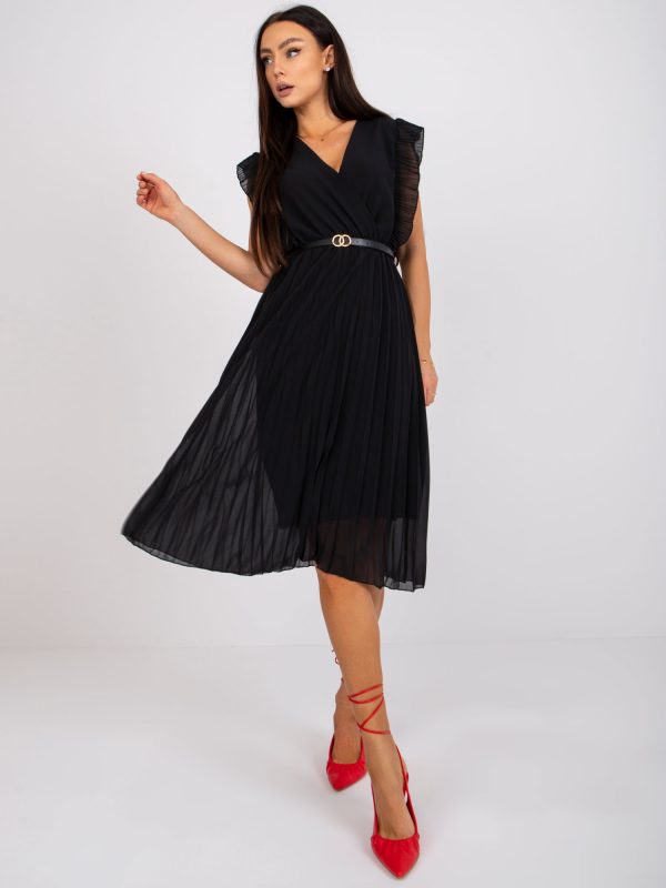 Black Midi Dress with Marine Belt