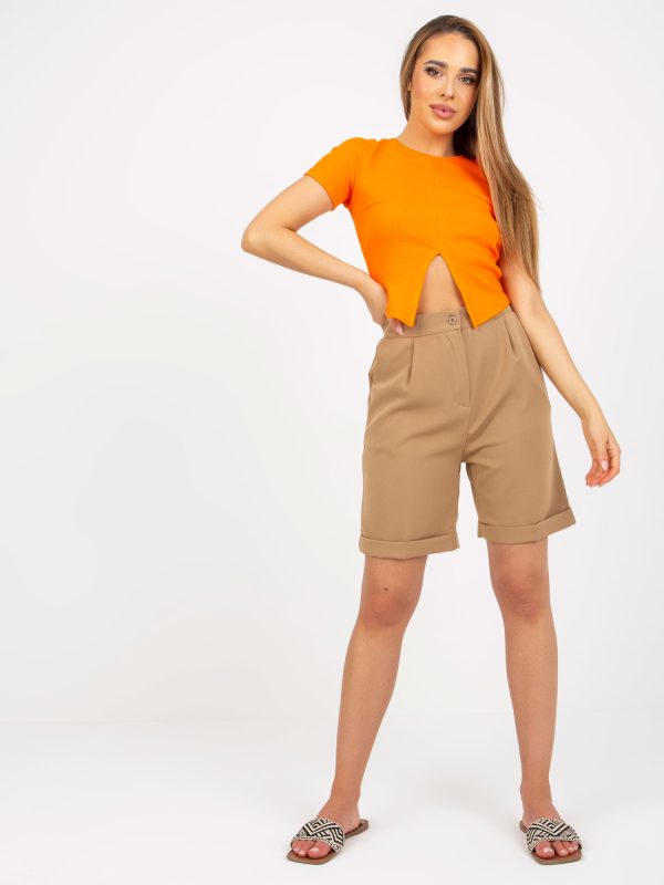 Dark Beige Elegant High Waist Shorts