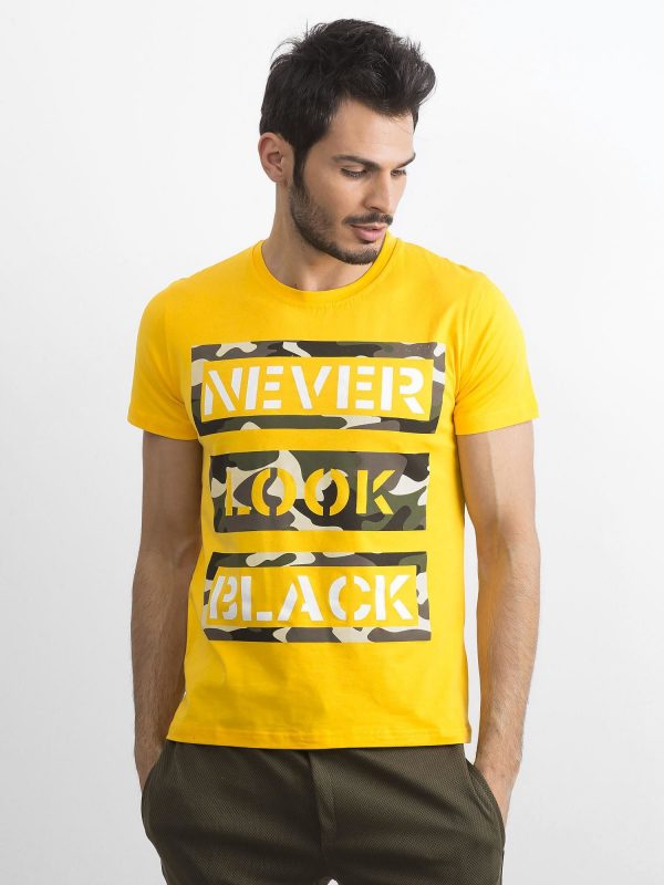 Men's T-shirt cotton with print yellow