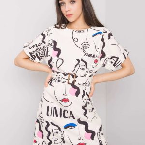 Ecru dress with prints Janeth