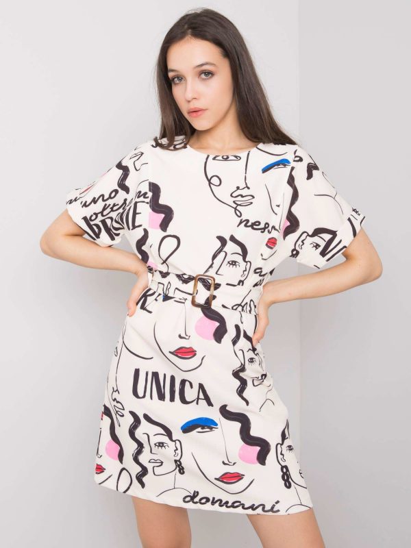 Ecru dress with prints Janeth