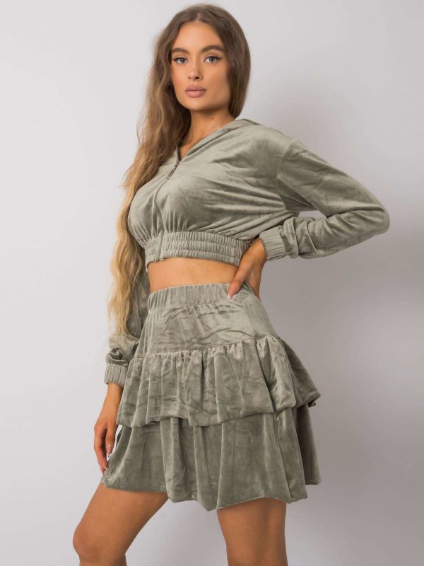 Bright khaki velour set with skirt Letta