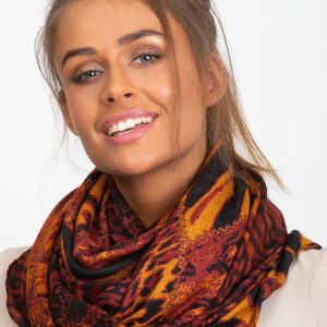 Brown and burgundy scarf in animal pattern