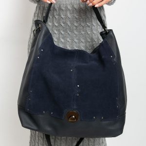 Navy blue imitation leather handbag