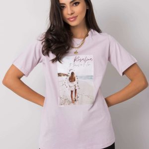 Lilac T-shirt with travel print