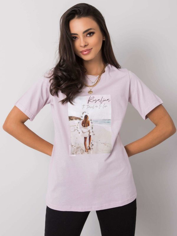 Lilac T-shirt with travel print