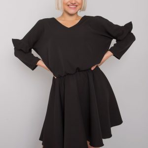 Black dress with flounces on sleeves Victoire RUE PARIS