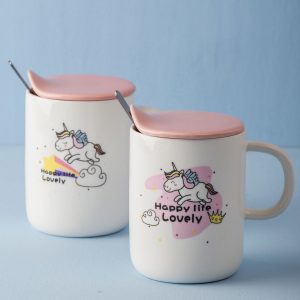 Ecru-pink mug with unicorn