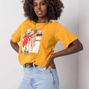 Mustard T-shirt with print by Joelle