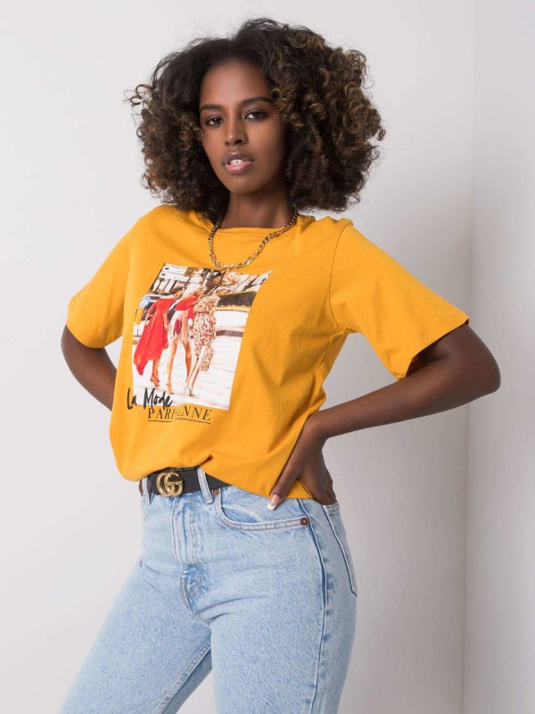 Mustard T-shirt with print by Joelle