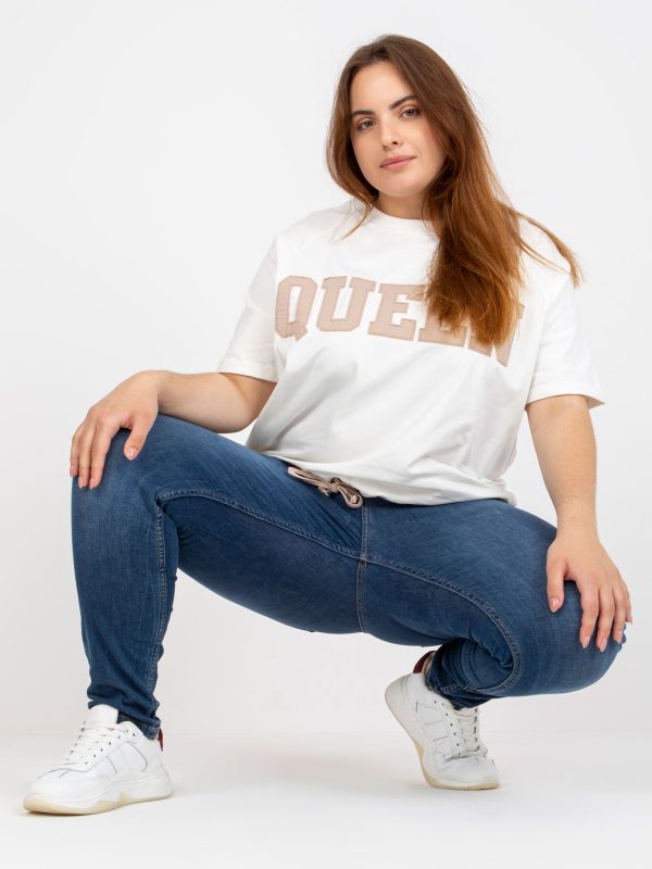 White Cotton Plus Size Blouse with Lettering