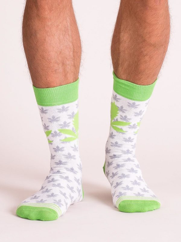 Ecru-green men's socks with print