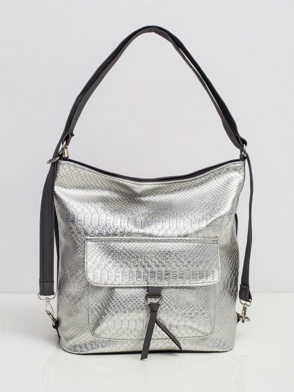 Silver grey faux leather bag