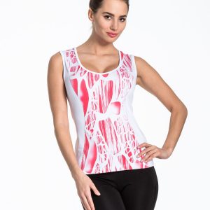 White sports top with red print