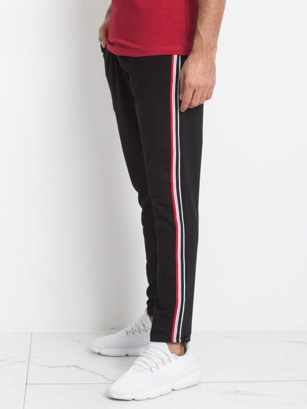 TOMMY LIFE Black men's tracksuits with stripe