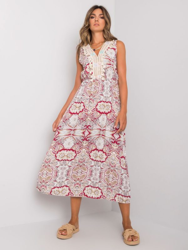 White-burgundy patterned dress Lylah