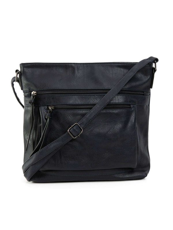 Navy blue handbag with strap