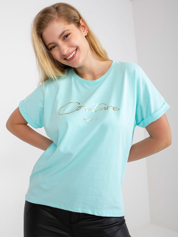 Mint cotton plus size t-shirt with lettering