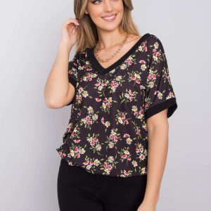 Black blouse with flowers by Leni