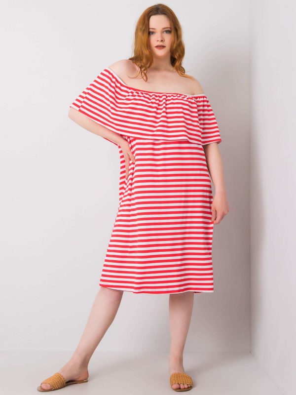 Annabel's Coral White Plus Size Striped Dress