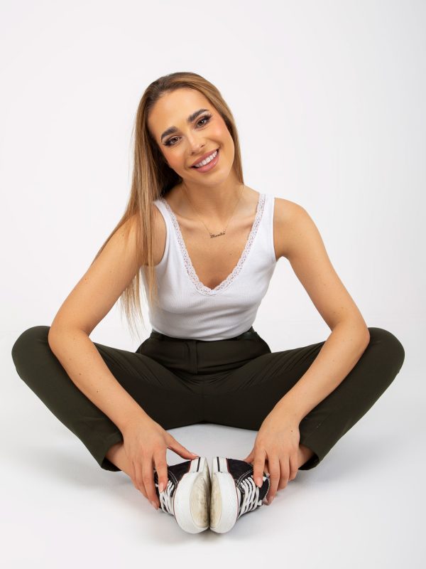 White ribbed basic top with lace RUE PARIS