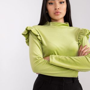 Lime Velour Blouse with Ruffles Eugenie