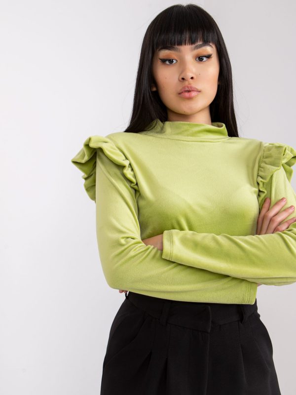 Lime Velour Blouse with Ruffles Eugenie