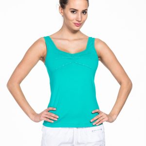 Green women's sports top with rhinestones