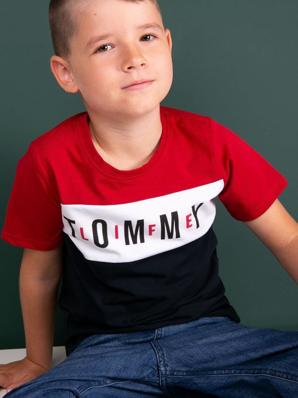 TOMMY LIFE Red-navy blue boy t-shirt