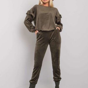 Dark khaki two-piece velour set Sissy