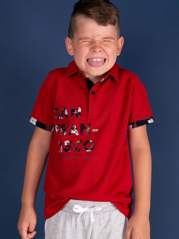 TOMMY LIFE Red Printed Polo Shirt for Boy