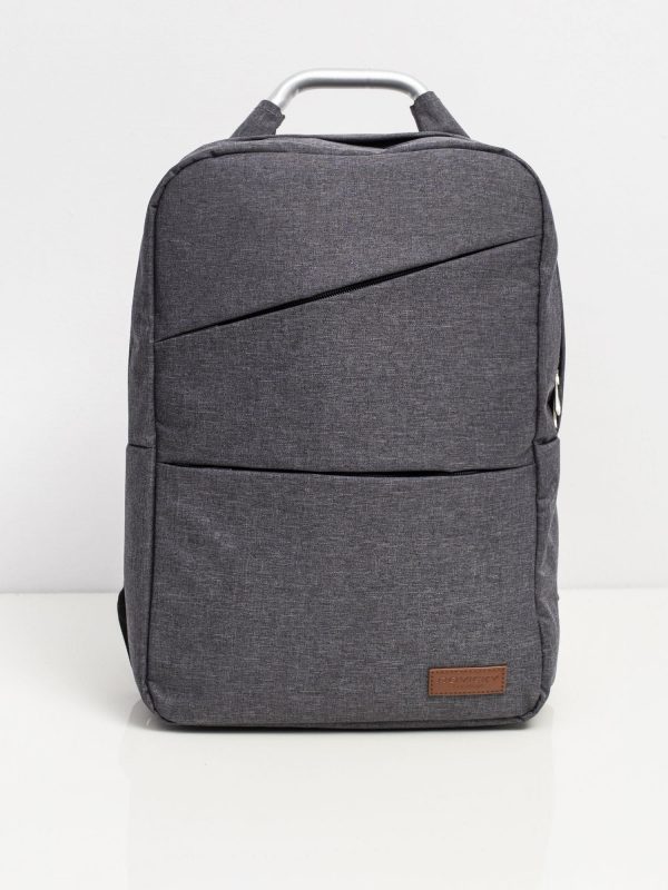 Gray laptop backpack with asymmetrical pockets