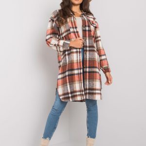 Orange-beige long checked shirt Roze