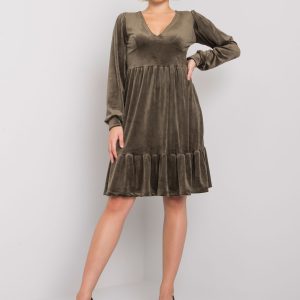 Khaki velour dress with flounce Modena