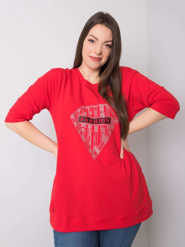 Red Plus Size Cotton Diamond Blouse