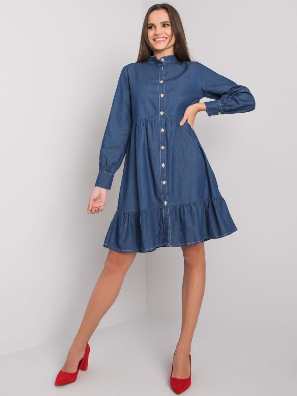 Dark blue dress with ruffle Sophia RUE PARIS