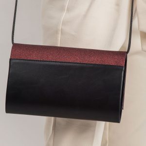 Black and burgundy clutch bag with glitter