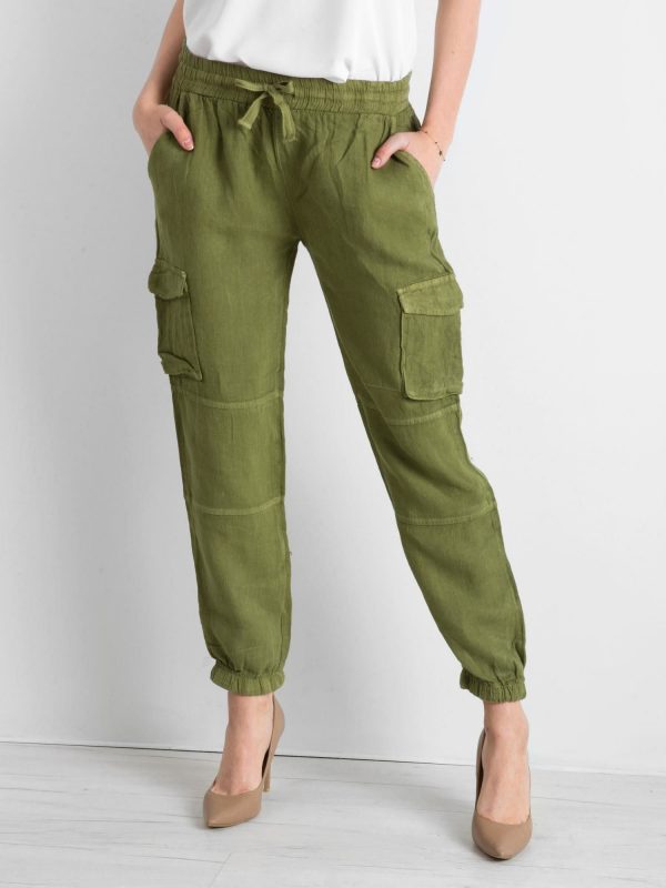 Green linen cargo pants