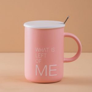 Pink ceramic mug with lid